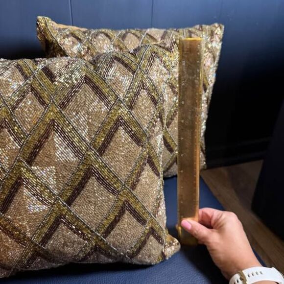Pier 1 Imports Gold Home Décor Pillows for sale | eBay Set of 2 Pier 1 Gold Beaded Accent Throw Pillows 12x12 Geometric Diamond